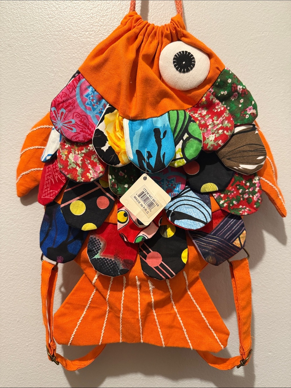 Jade Trading Orange Patchwork Koi Fish Bag with Multicolor Scales